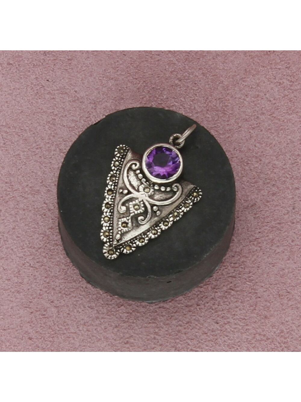 sterling silver marasite studded amethyst pendant